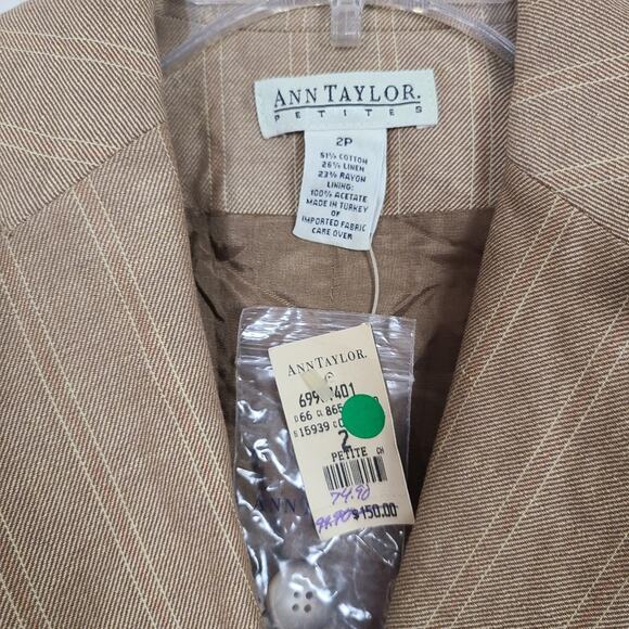 Ann Taylor Vtg Blazer 2P Tan Stripe Tailored Clueless Preppy Linen Schoolgirl - Picture 3 of 14